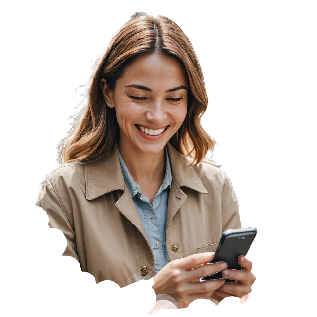 スマホを持つ笑顔の女性